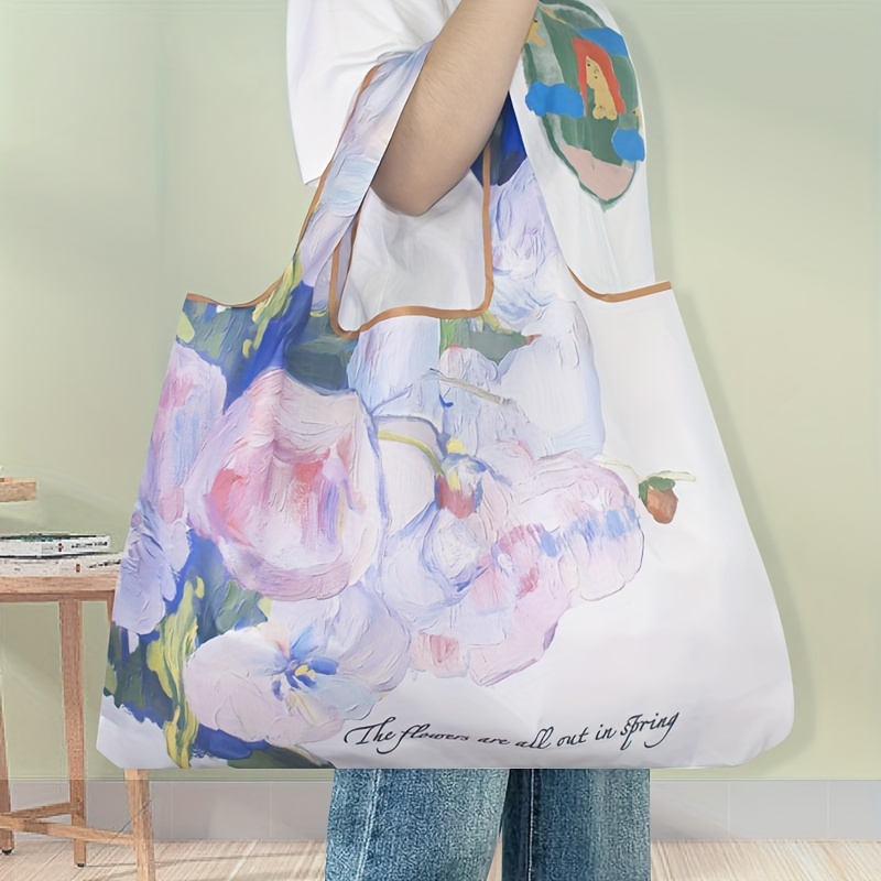 

Chic Floral Print Tote Bag For Women - Large, High- & Travel Shoulder Bag With Fixed Strap, No Closure, Nylon, Fitness, Storage Bag