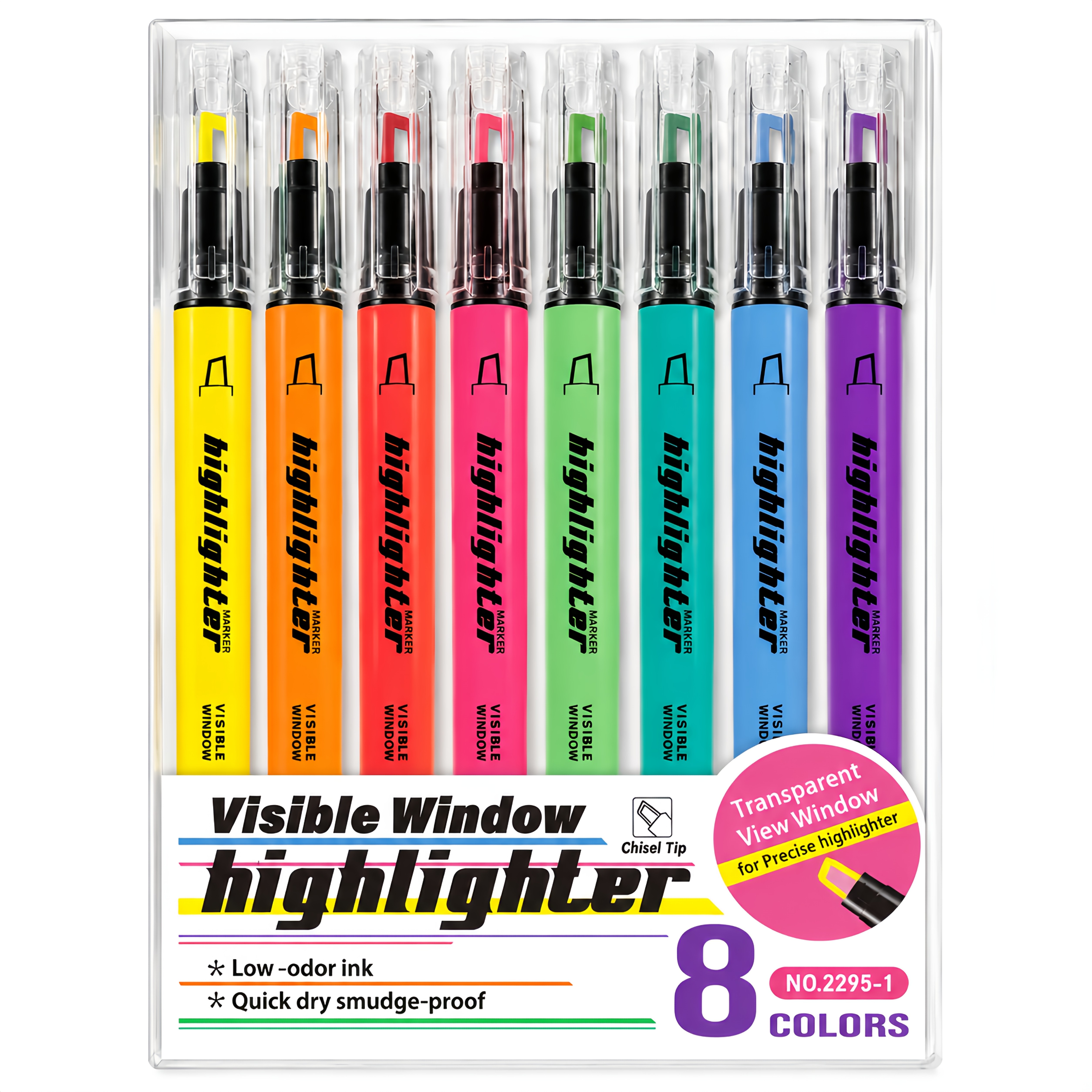 TEMU 8pcs Visible Window Colored Highlighter Set, Quick-dry Anti-smudge Slanted Tip, Suitable For Study Notes And Journaling