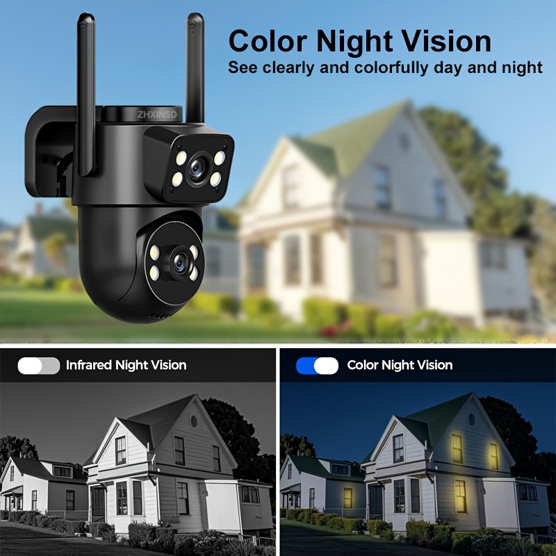 1080P Wireless Outdoor Security Camera, Dual Lens, Color Night Vision, App Control, USB Charging, Pan-Tilt, Motion Detection, Two-Way Audio, No Battery, 2.4G/5G WiFi Camera, Easy Installation, Outdoor Security Camera
