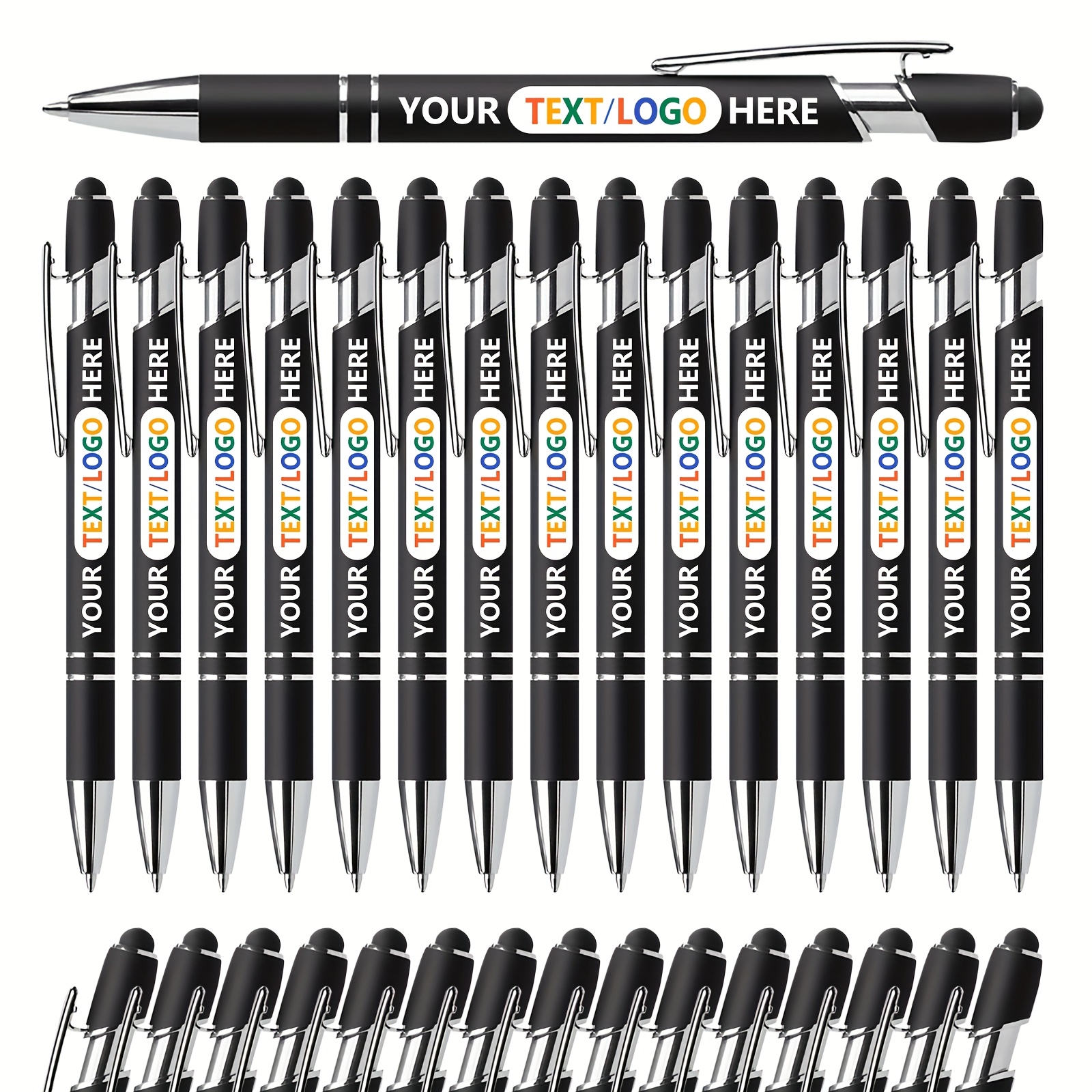 TEMU 30 Stuks Gepersonaliseerde Pennen met Stylus - Aangepast Volledig Kleurenlogo, Naam en Bericht - Zwarte Inkt, Soepel Schrijven - Geweldig Cadeau