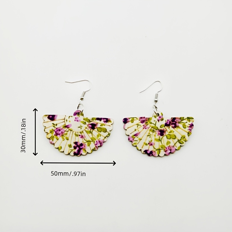 6-Pair Floral Print Acrylic Fan-Shaped Earrings Set