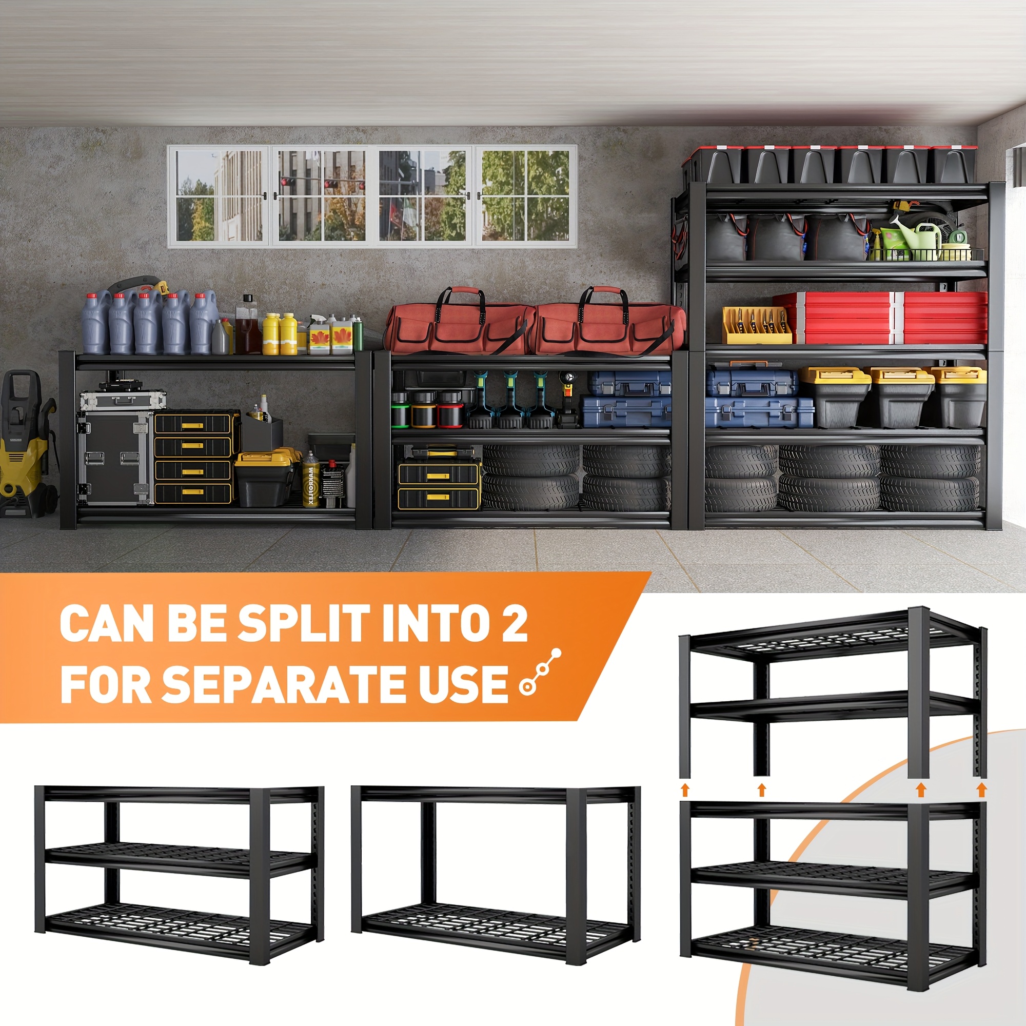 REIBII Heavy-Duty 3000 Capacity 5-Tier Industrial Shelving Unit - Adjustable Carbon Freestanding Storage Rack, 72