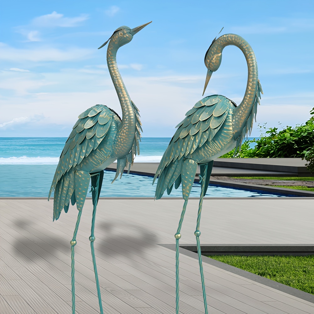 2 Statues Grues Métal TERESA'S COLLECTIONS - 80cm, Décor Jardin Extérieur, Hérons Décoratifs