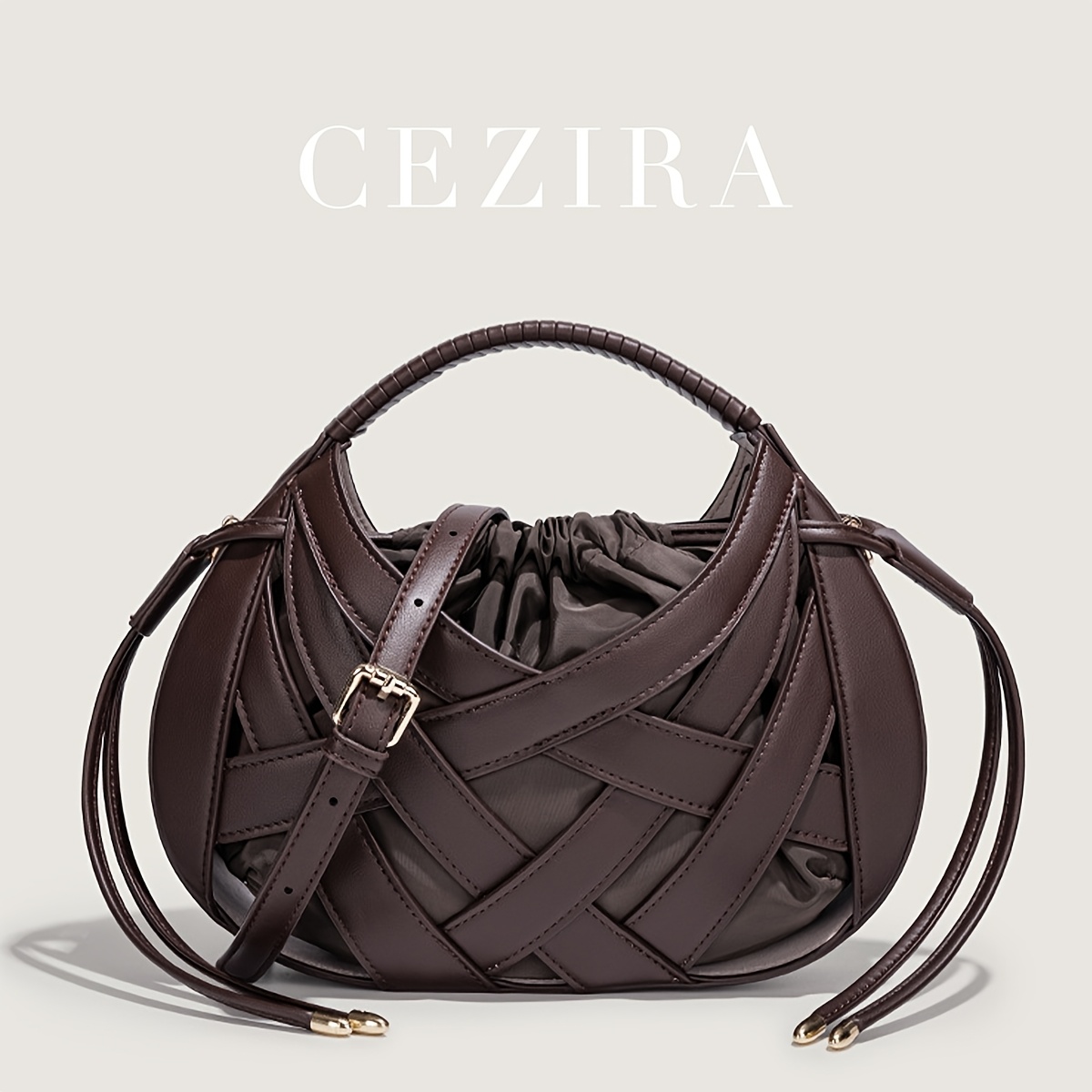 Women's Shoulder Bag, Elegant PU Vegan Woven Handbag with Drawstring Closure, Adjustable Strap for Crossbody, Fashionable Top-Handle Basket Handbag Purse, Large Capacity for Everyday Use
