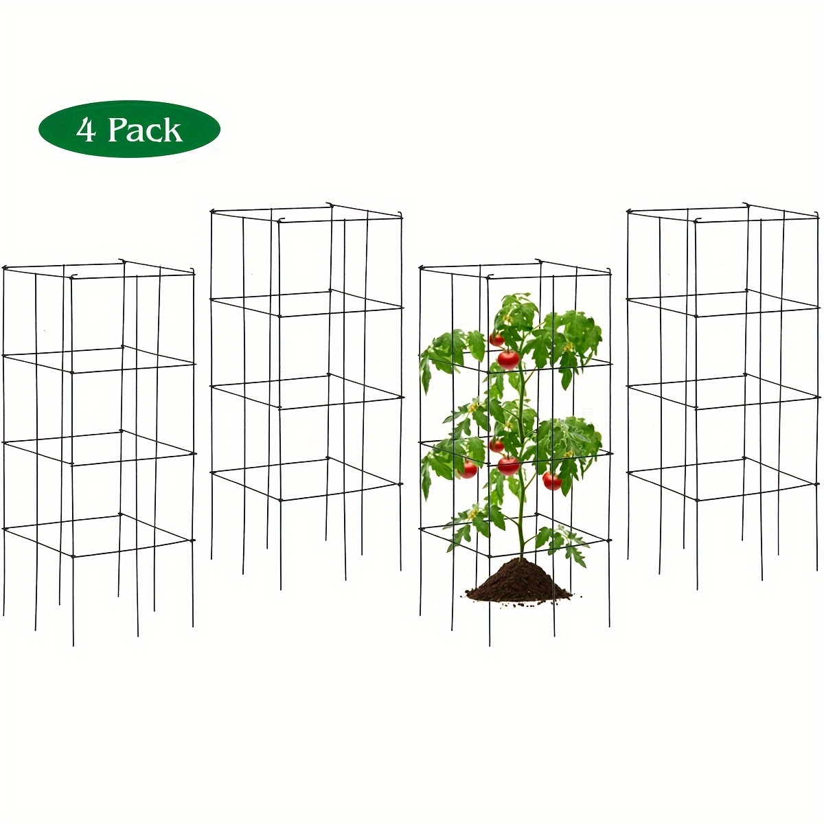 

4pcs Heavy-duty Tomato Cages, Metal Garden Stakes Plant Trellis, 16" X 16" X 39", Support For Climbing Vegetables And Plants