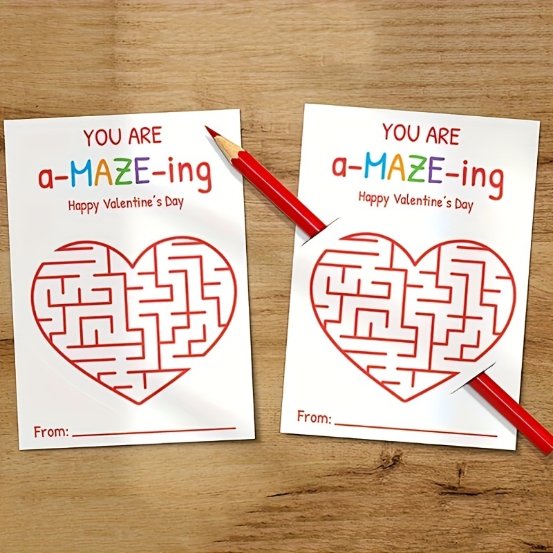 

Valentine's Day Card Gift Set - 12 Cards For Valentine's Day, Featuring Cartoon Text, Non-candy Game Gift Exchange For Kids' Classes, And Valentine's Day Hole- Pencil Holder Tags.