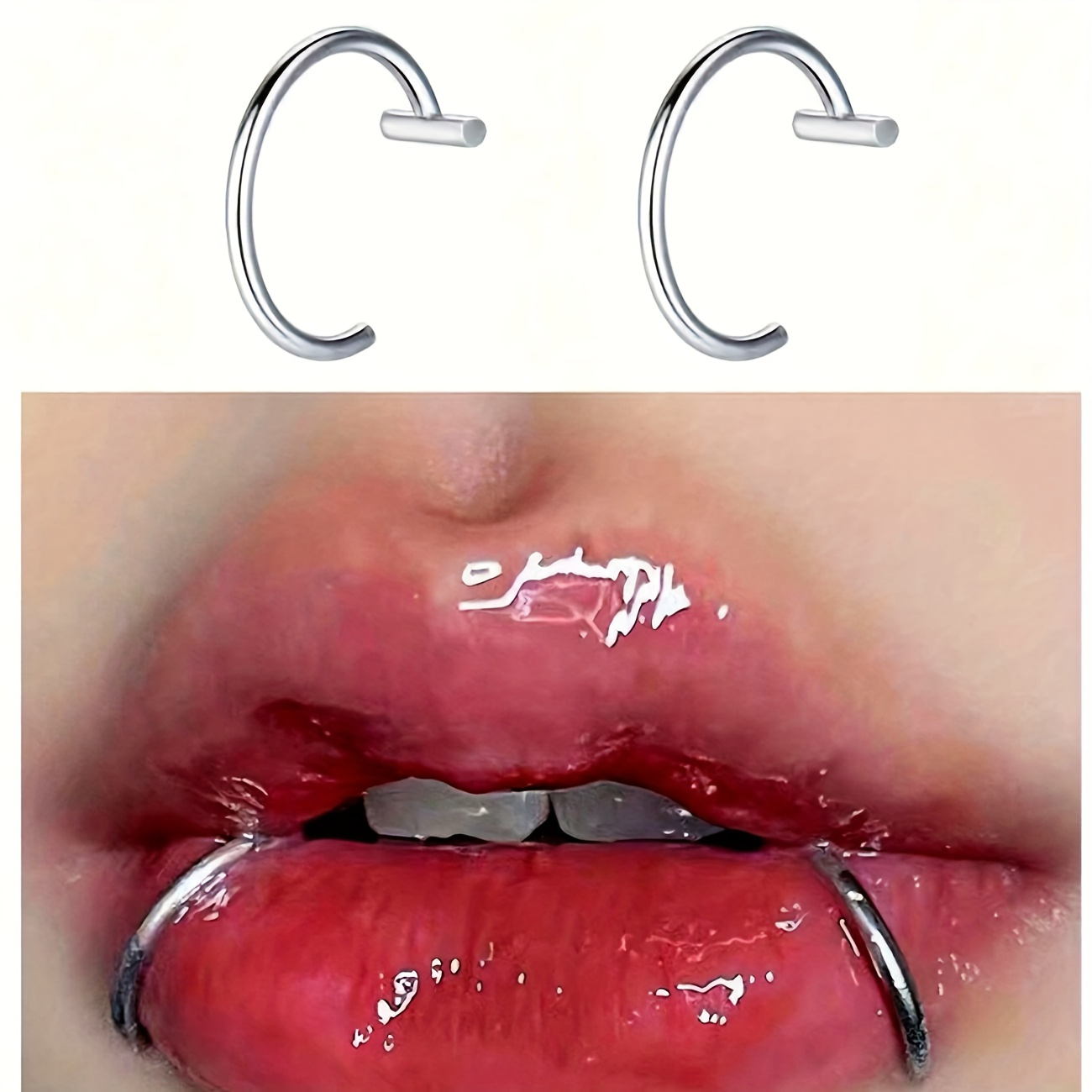 2pcs punk style non piercing lip rings silvery fashion and personality lip hoop for matching outfits piercing jewelry