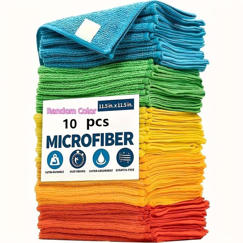 10pcs Ultra-fine Fiber Cleaning Cloth - Random Color Reusable Household and Kitchen Multi-purpose Cleaning Cloth, Durable and Absorbent, Ideal for Living Rooms, Bedrooms, Bathrooms, and Furniture, Easy to Remove Stains