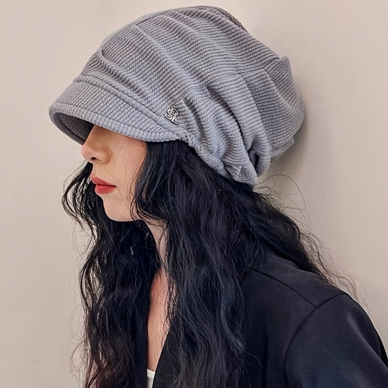 Image of Hat Autumn And Letter Large Head Pile Hat Versatile Early Autumn Thin Beanie Hat Headscarf Hat For Men And Women