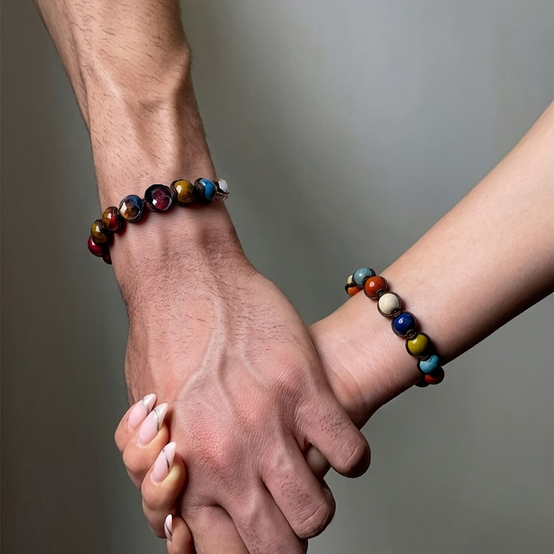 Adjustable Bracelet 10mm Ceramic Beads Multicolor Ethnic Unisex