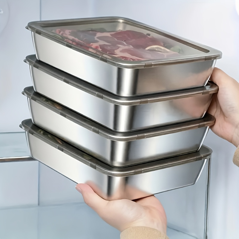 TEMU 4pcs Food Storage Containers, Leak-proof, Stackable, Space-saving, Sealed Lids, For Pre-meal Preparation, Safe For Fruits, Meats, Vegetables,