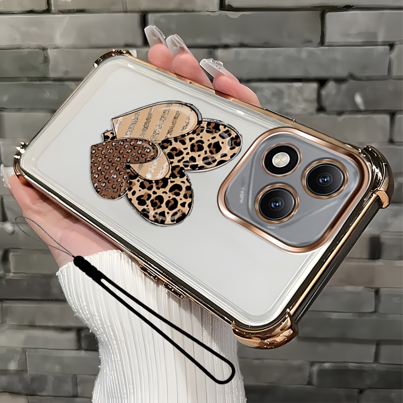 TEMU Phone Case - 2pcs Set: Includes 1 Phone Case And 1 Strap, Heart Leopard Shape 2d Flat, Phone Case, Suitable 400 Lite, Unisex Lanyard Phone Case,