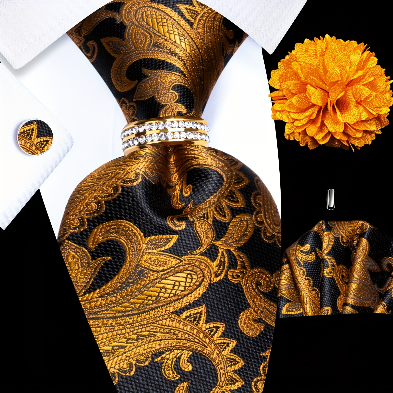 Ensemble de cravate cachemire doré -298+7