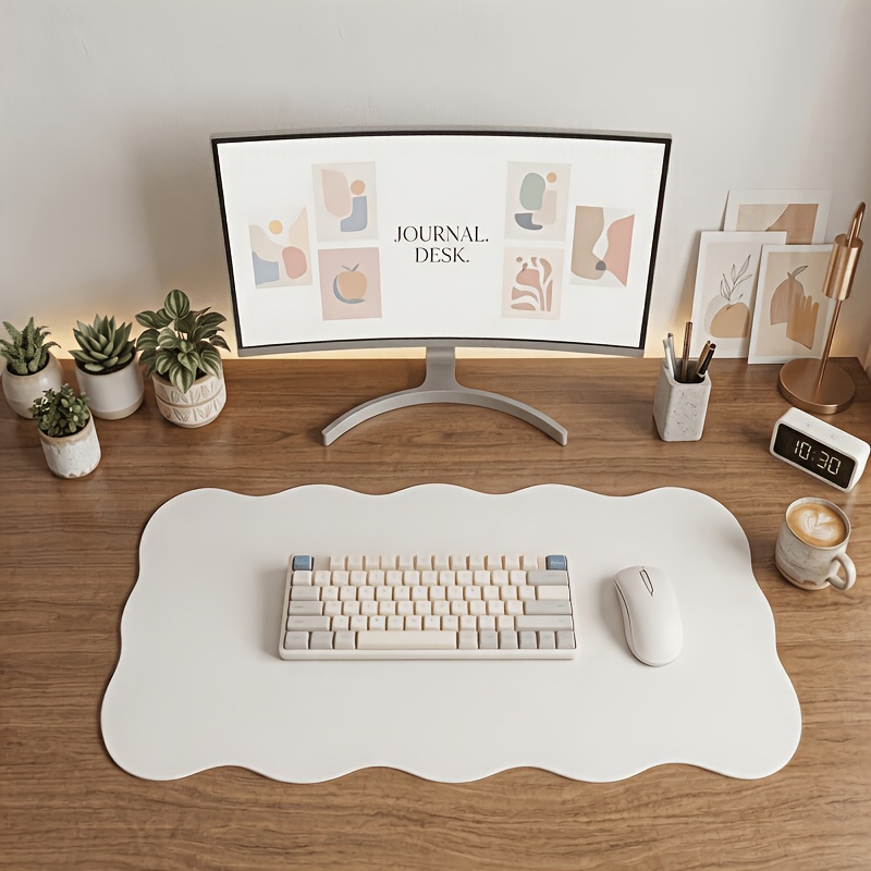 TEMU A New Thickened Wave-pattern Innovative Irregular-shaped Large-sized Computer Mouse Pad, Easy-to- Luxury Desk Mat For Mouse And Keyboard