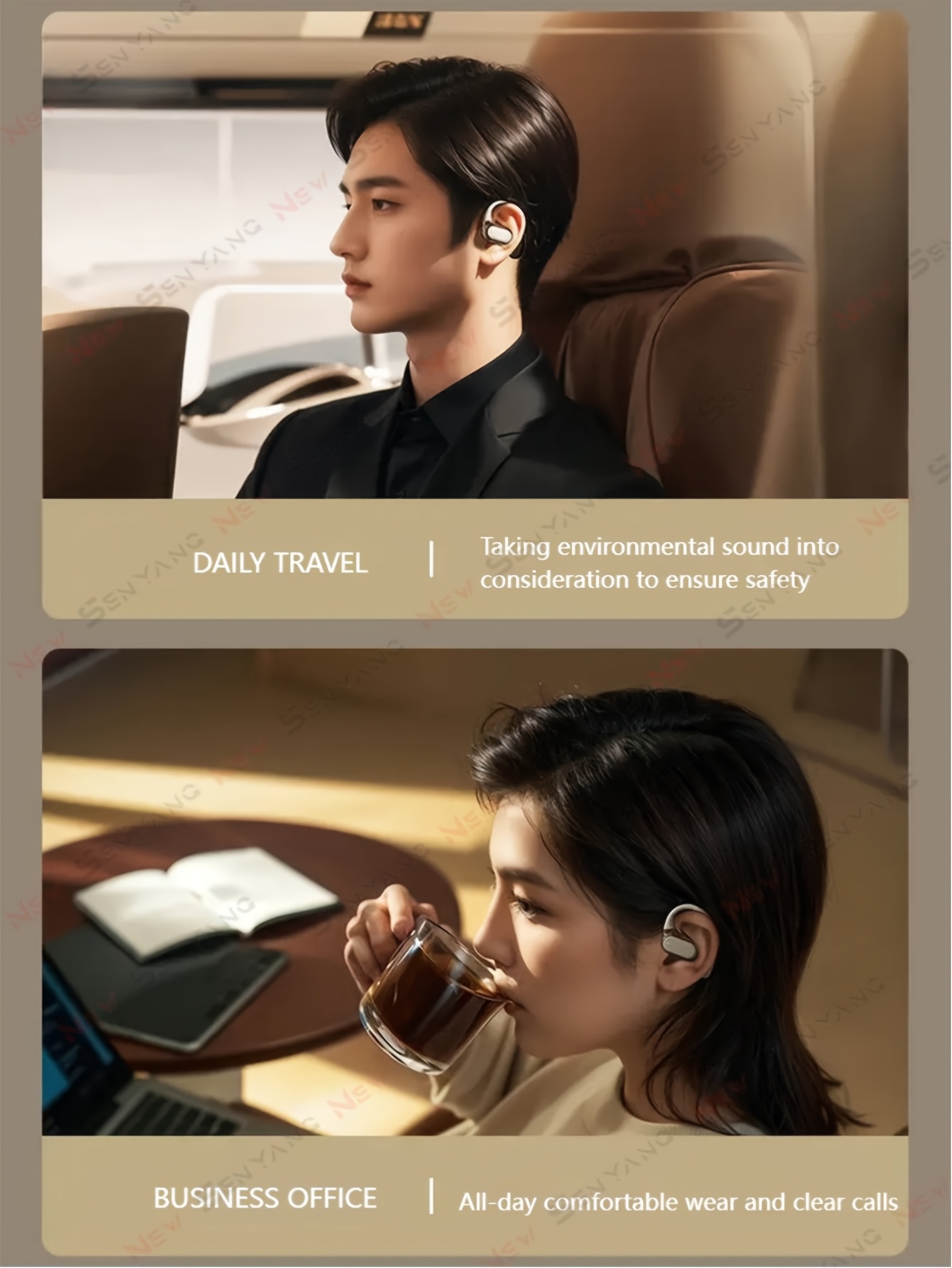 2025 New Senyang AI Translation True Wireless Over-Ear Business Comfort Earbuds - Sports Minimalist Earphones - Multilingual Support, Smart Dual Mic Noise Cancellation, Touch Control, Compatible with Phones, Perfect for Travel, Socializing, Studying