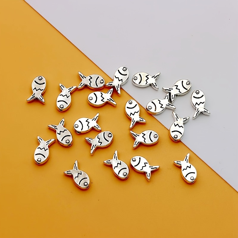 

20pcs Ocean-inspired Fish Charms - Zinc Alloy Spacer Beads For Diy Bracelets & Necklaces, Antique Silvery