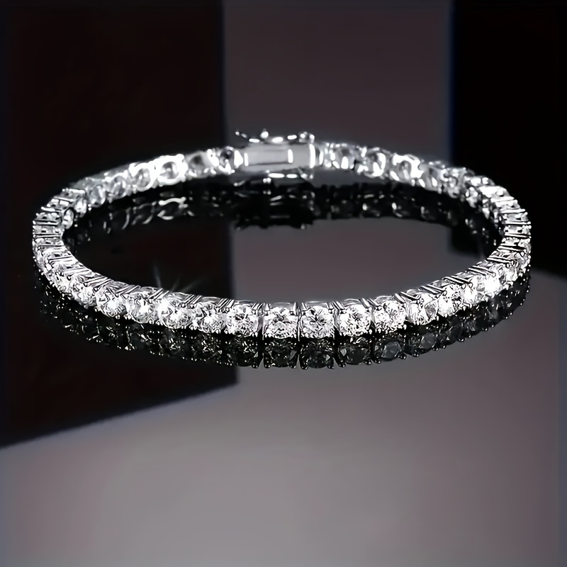 

18k White Gold Plated 4- Inlaid 4.0mm White Zirconia Classic 6-8 Inches Unisex Holiday Anniversary Gift