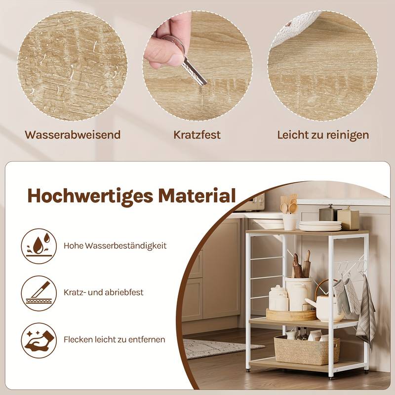 Scaffale Da Cucina A 4 Livelli Con Ganci - Supporto Per Microonde E Elettrodomestici, 54x38x120 Cm, Telaio In Metallo Con Piedini Regolabili, 8 Ganci A S, Ripiani Regolabili