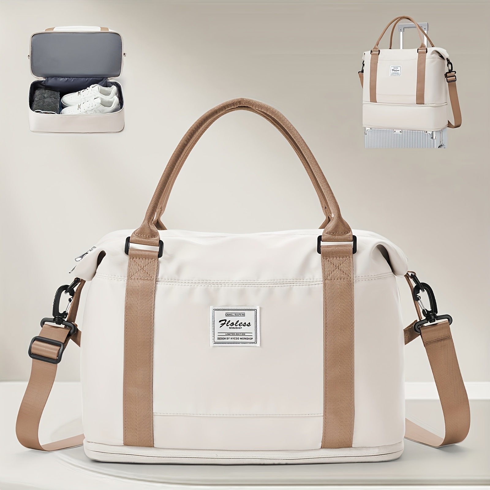 Ryanair Underseat Cabin Bag Travel Duffel Bag Easyjet Cabin Bag Bag  Carry on Hand Luggage Overnight for Women Men, Sport Gym Bag, Light Beige 