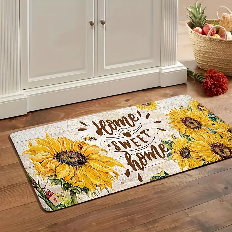 TEMU 1pc Light Luxury Exquisite Sunflower Pattern Mat, Suitable For Kitchen, Bathroom, Living Room, Bedroom, Outdoor Patio, Garden, Courtyard, And
