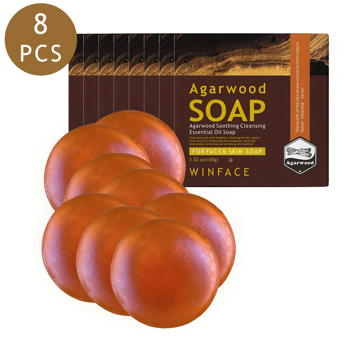 Image of 8 Bar*3.527oz Agarwood Soap, Controlling Oil And Cleaning, , Essential Oil Soap, Natural Fragrant For Cleansing And Bathing, Holiday Gift, Suitable For Any Skin Type