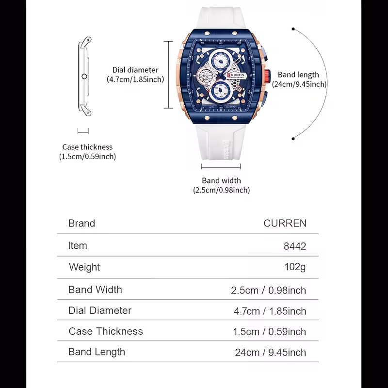 sports chronograph quartz watch tonneau pointer waterproof fashion date dial silicone band wrist watch Product details 3