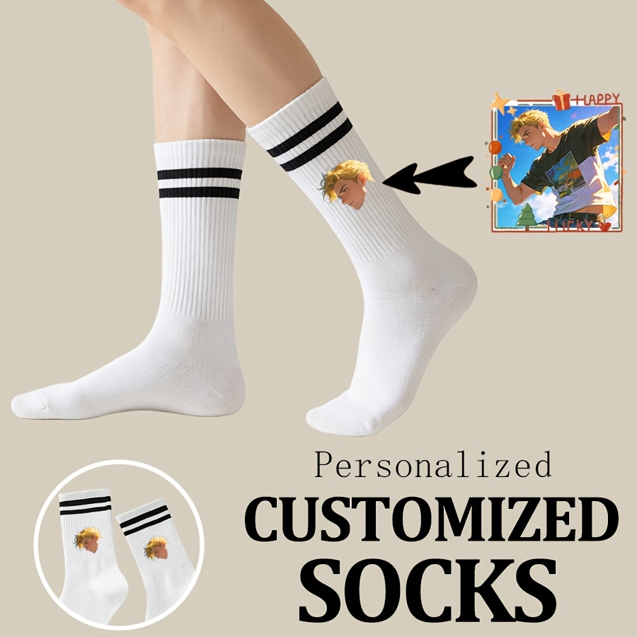 TEMU 1 Pair Of Personalized Men's Mid-calf Socks, Customizable Socks Suitable For Men And Women, Romantic Pairs With Customizable Fun Images, Perfect