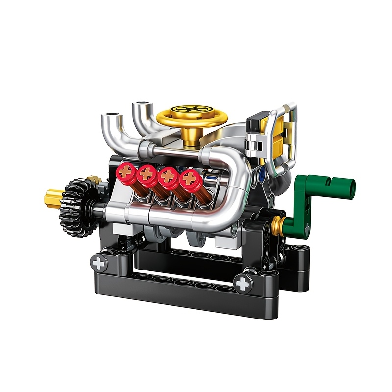 TEMU Blocs de construction de structure de moteur mécanique assemblés, Modèle créatif de bloc-moteur, Matériau ABS durable, Reproduit de réaliste le