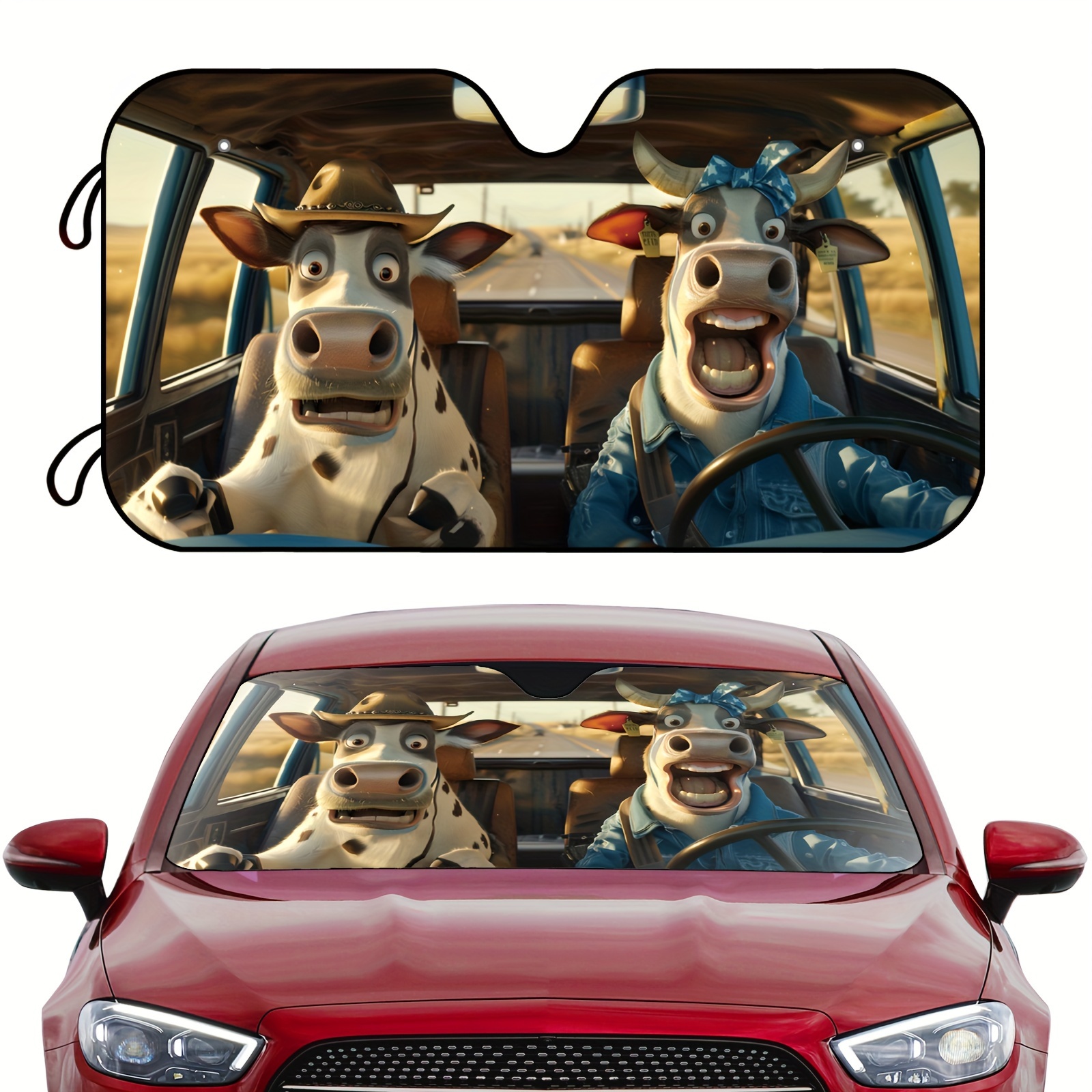 

1pc Funny Cow Aluminum Foil Car Sunshade - Universal Fit Uv Protection Windshield Cover, & Foldable Design For Cars, Suvs & Trucks