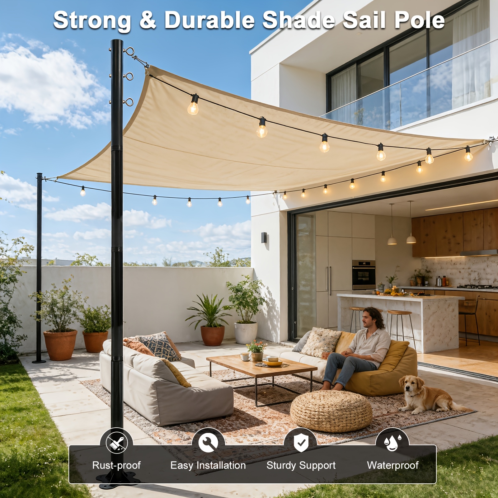 2-Pack 12-Foot Shade Sail Poles, Sturdy And Durable Heavy-duty Umbrella Poles Designed for Outdoor Use On The Ground, In Gardens, And On Patios. Easy to Install, Water-resistant, with Reinforced Bases And Expansion Bolts Included.