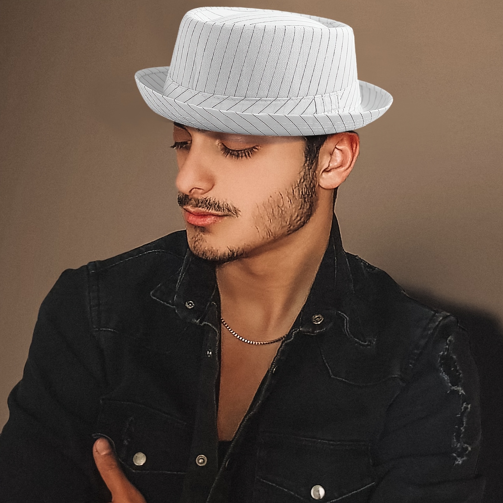mens womens classic short brim striped fedora hat pie - Temu