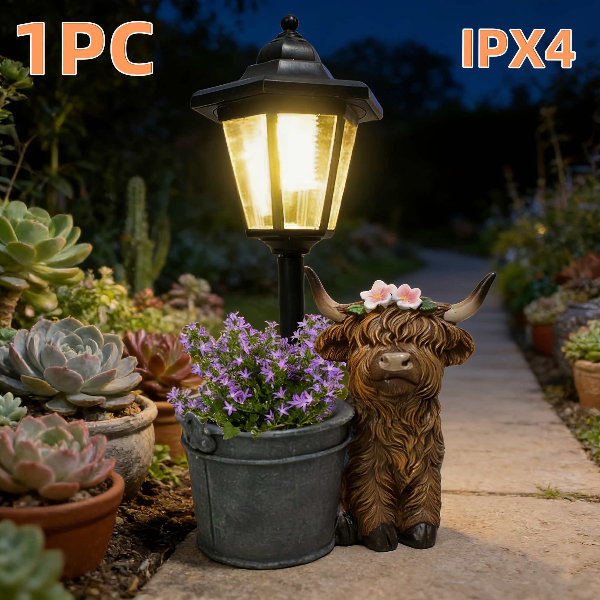TEMU Otdecor-1pc Solar Highland Cow Outdoor Statues, Ipx4i Outdoor Decor, Solar Garden Decorations, Automatic Activation At Dusk, Garden Sculptures