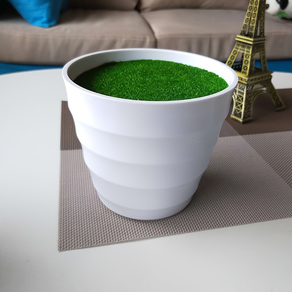 Image of Elegant White Plastic Flower Pot With Artificial Grass - Ideal For Home & Garden Decor, Versatile Use For Halloween, Christmas, Valentine's, Thanksgiving & Graduation, Outdoor Flower Pots