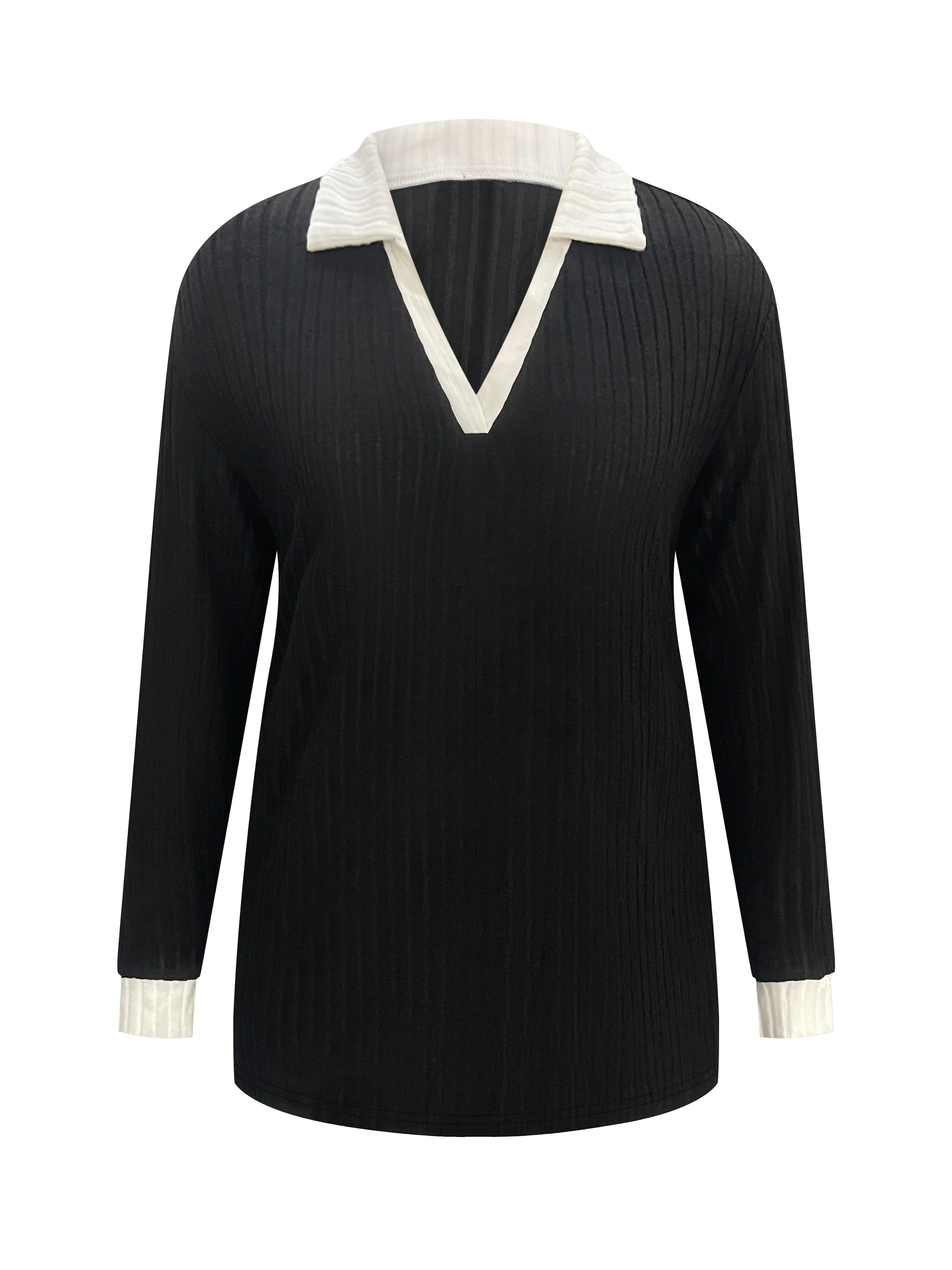 T-Shirt à Manches Longues Col V Femme - Uni Stretch Confortable Et Doux, Idéal Quotidien Et Décontracté