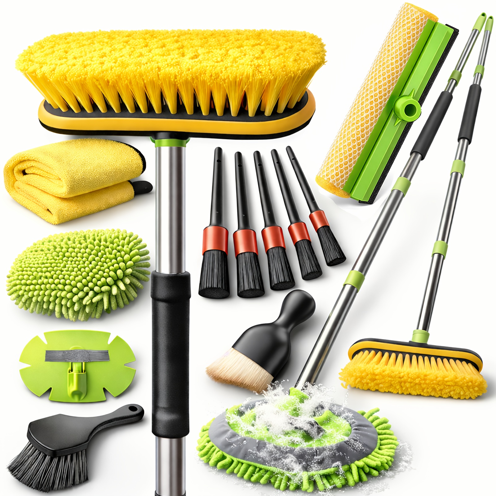 TEMU 69'' Car Wash Brush With Long Handle, Car Wash Kit With Tire Brush, Tower, Window Squeegee, Chenille Microfiber, Car Detailing Brushes, Car Cleaning Brush Kit Supplies For Car, Truck, Suv, Rv..