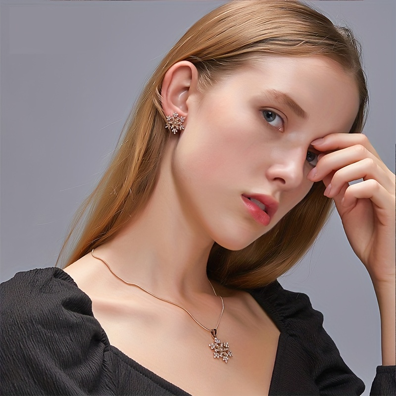 

Elegant Necklace And Earrings Set, 18k Gold-plated Alloy With Rhinestone Embellishments, Chic Christmas Jewelry Gift Set