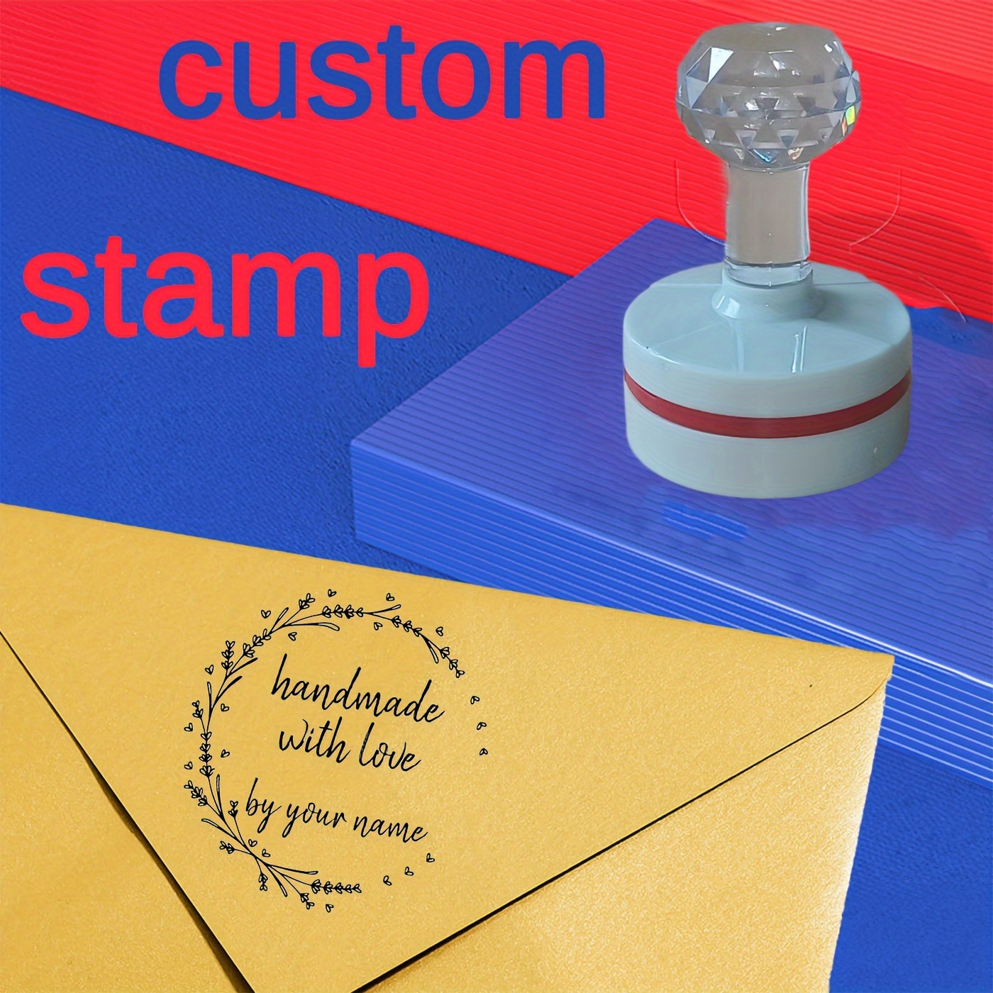 

Custom Round Stamp For Handmade Items And Wedding Stationery, Floral Botanical Personalization, Hard Rubber Material, Craft Rubber Seal