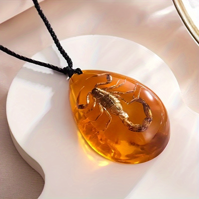 

1pc Large Water Drop Fossil Animal Pendant Necklace