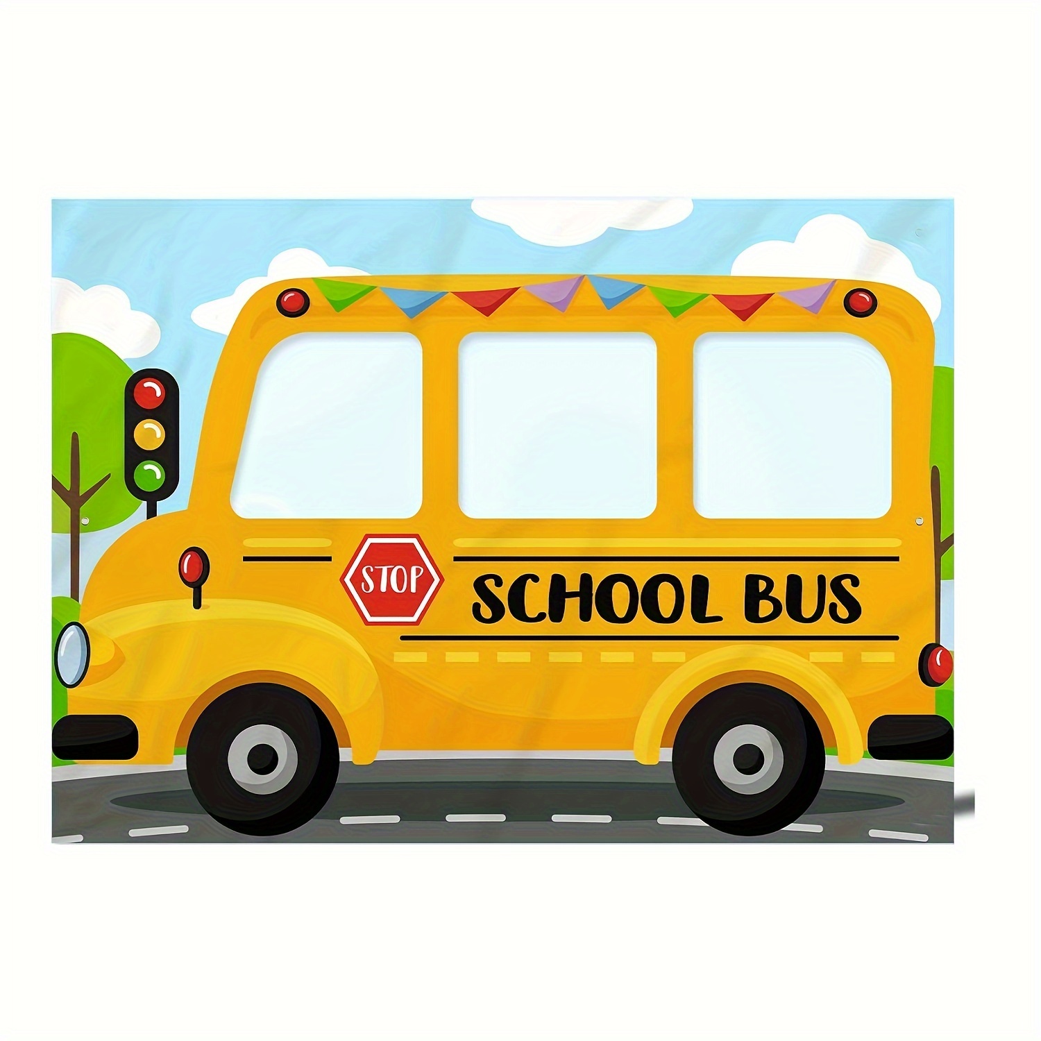 Image of 1.5*1.0m School-themed Party Backdrop Banner Featuring A Yellow School Bus, Perfect For A Decorative Background For Back-to-