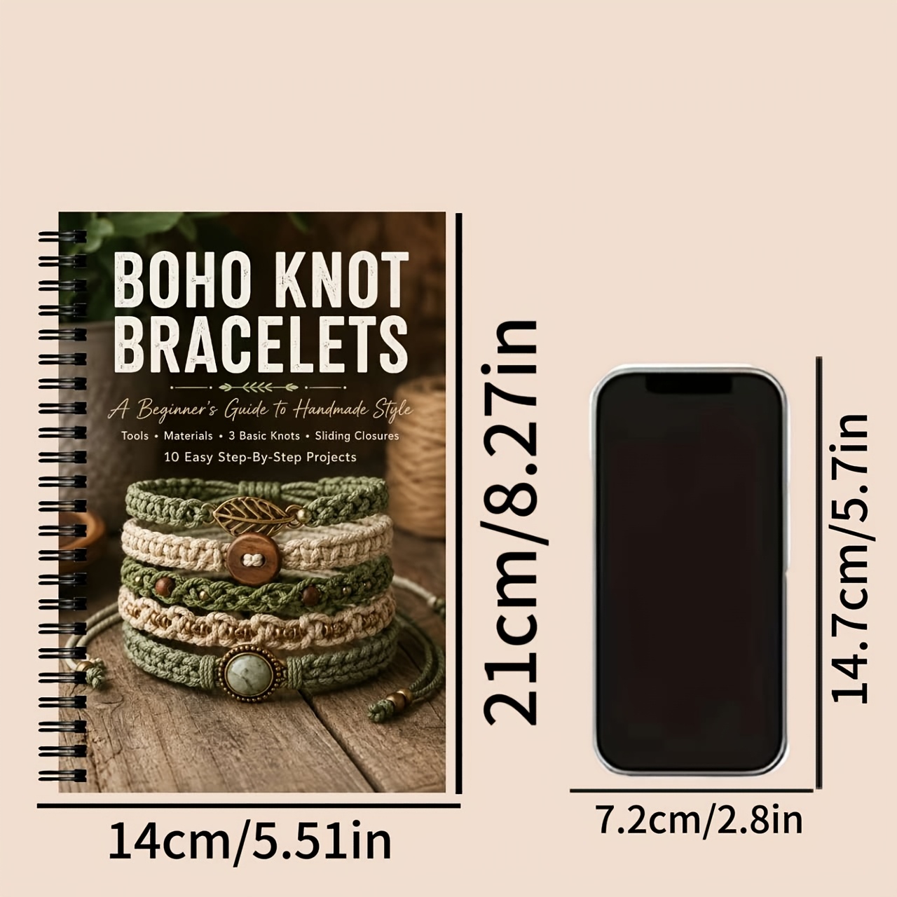 TEMU 1pc Bohemian Style Knotting Journal And Notebook, With Braiding Rope Bracelet Guide Cover - Bohemian Style Pierced Craft Journal, Suitable For
