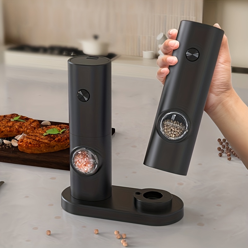 1pc/2pcs Intelligent Sensing Electric Grinder, Electric Salt and Pepper Grinder, Automatic Black Pepper Grinder, White Pepper Grinder, Convenient, Durable and High-looking Electric Grinder, Suitable for Home Kitchen, Parties and Dinners