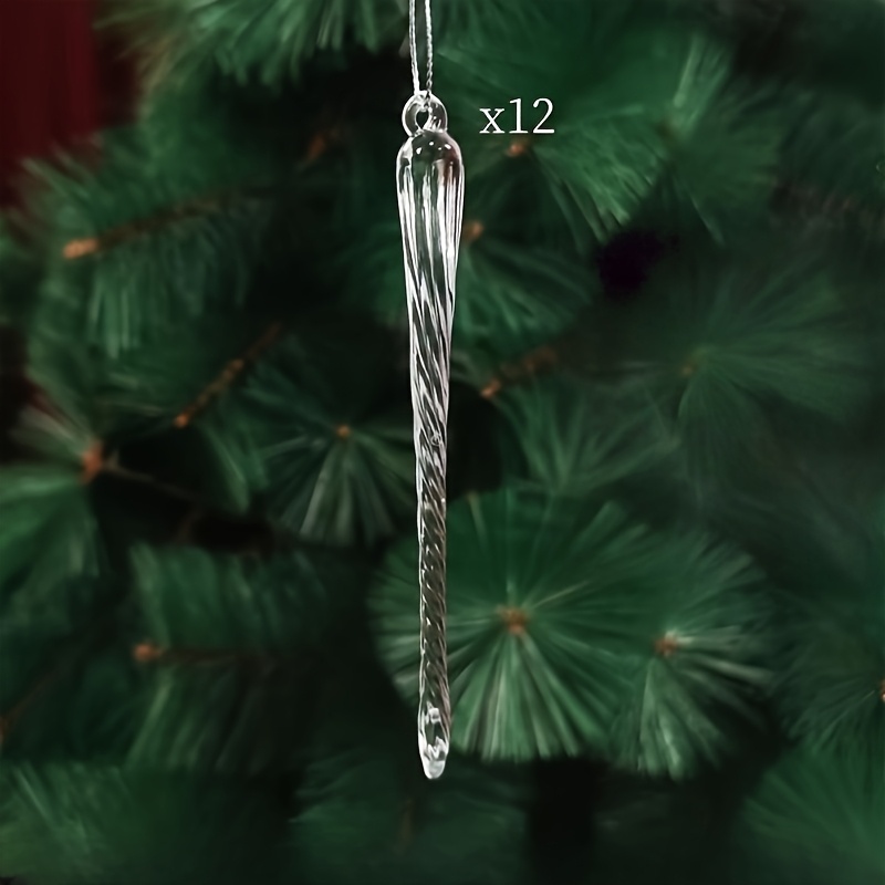 2d Flat, 12 Acrylic Striped Ice Picks +393.7 "silvery Wire - Transparent Hanging Decoration For Weddings, Christmas Trees, Parties - No Power Required And Easy To Hang