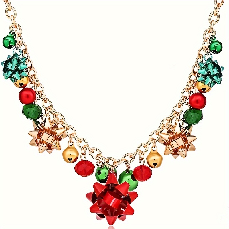 

Vintage Elegant Christmas Bell And Bow Pendant Necklace, Uv Plated Alloy Chain - Festive Jingle Bells And Bows - Non Mosaic Daily & Party Jewelry Accessory - Suitable For All Seasons