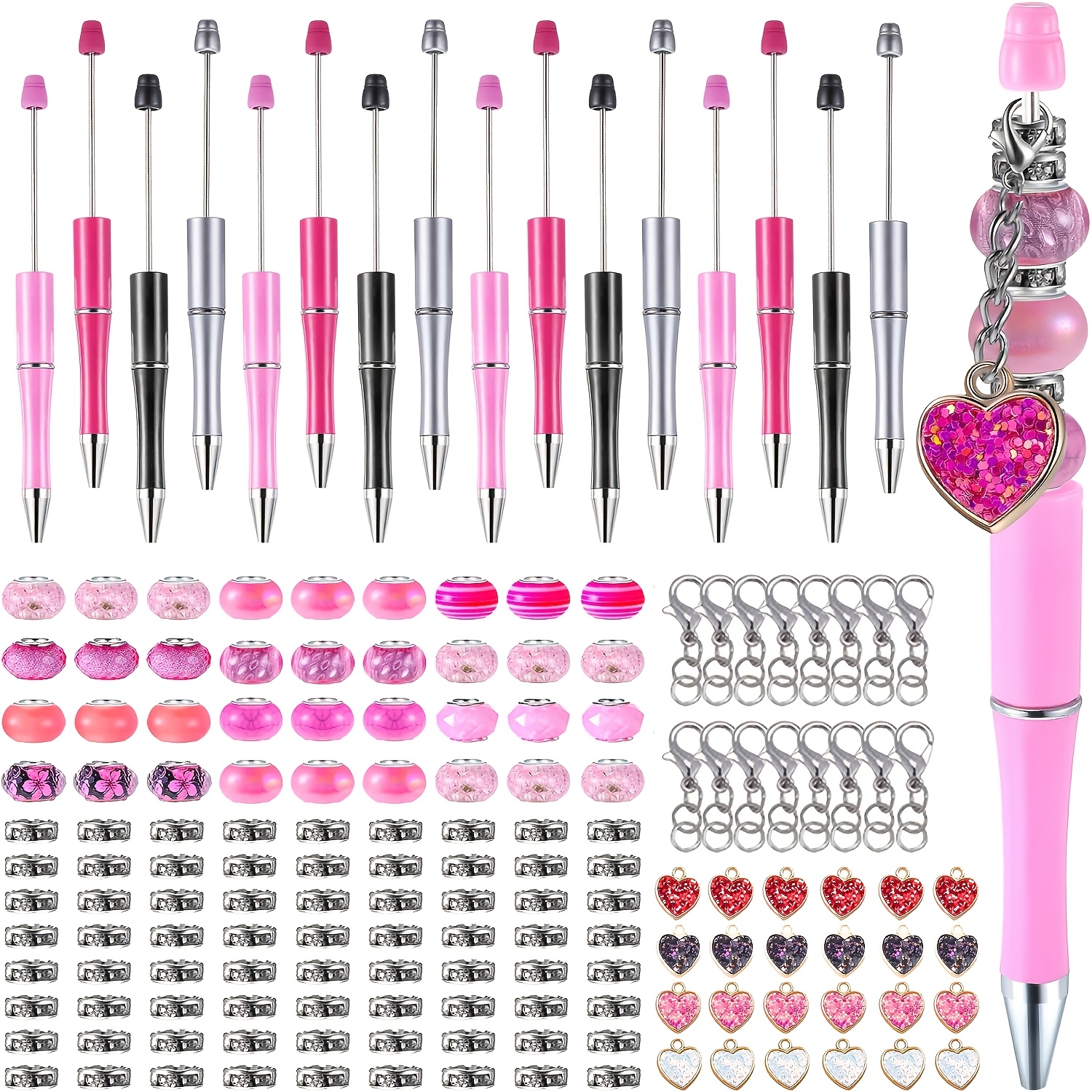 

4 Sets Of 52pcs Valentine's Day Bead Pen Kit In Pink Tones, Diy Gifts For Valentine's Day And Suitable For Jewelry Making Sets.