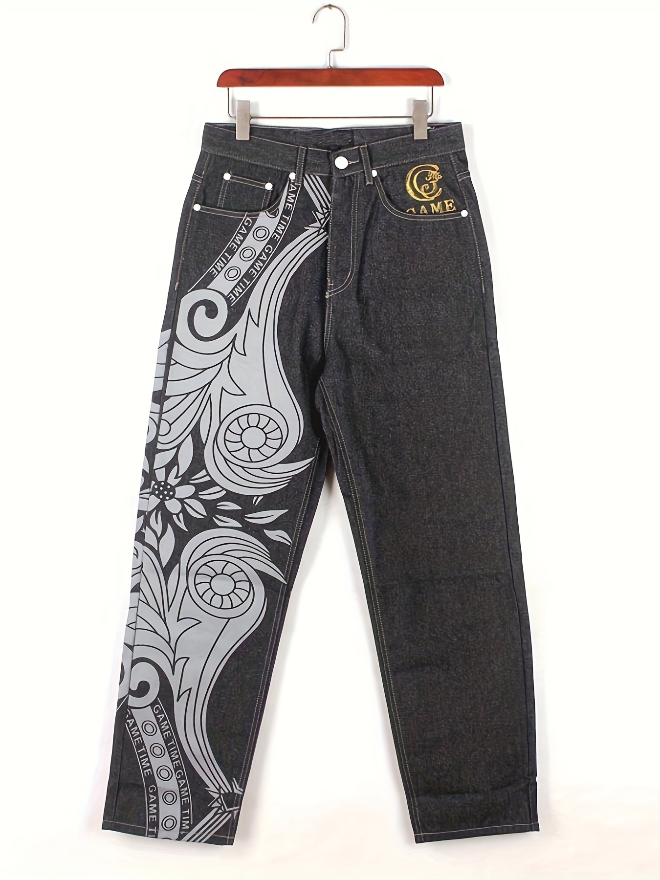 Men's Hip Hop Embroidery Baggy Jeans Denim Loose Trousers-42