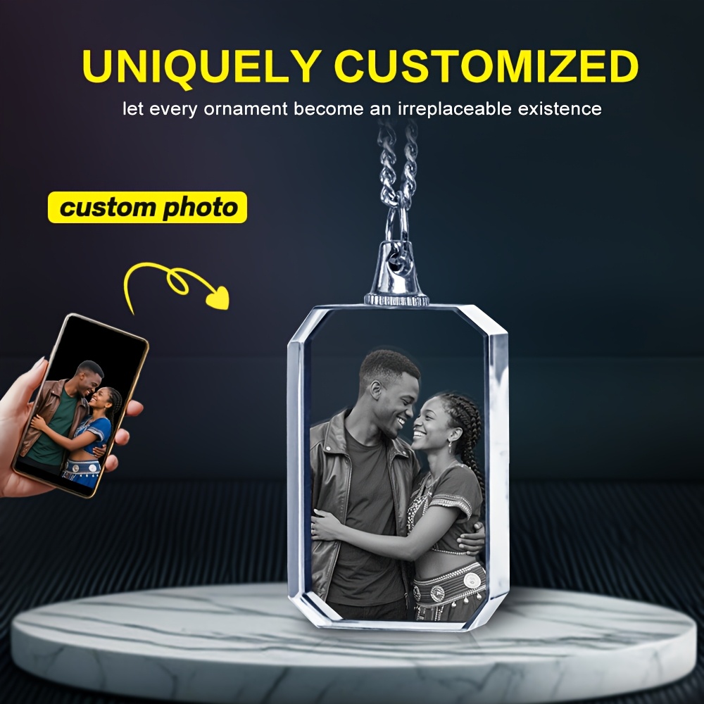E-shop Personalisierte 2D-Foto-Anhänger-Halskette | Laser-gegraviertes, personalisiertes Bild | Funkelnder Synthetischer | Familiengedächtnis und