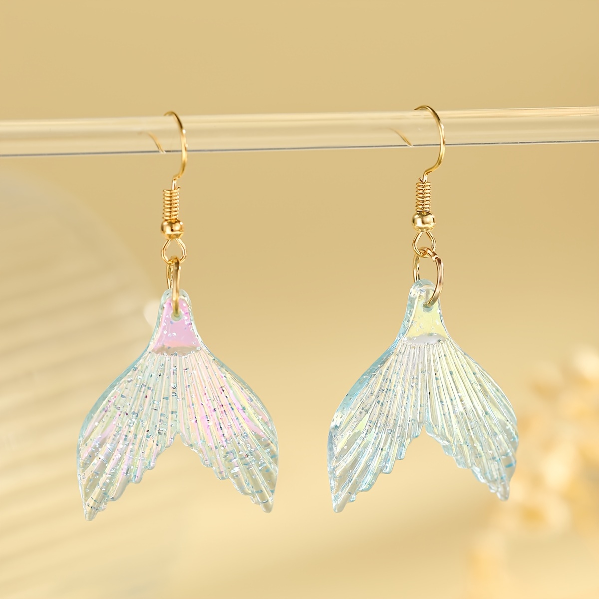 Mermaid Tail Earrings: Shimmering Acrylic Drops In Soft Pastels - Wear And Vacations