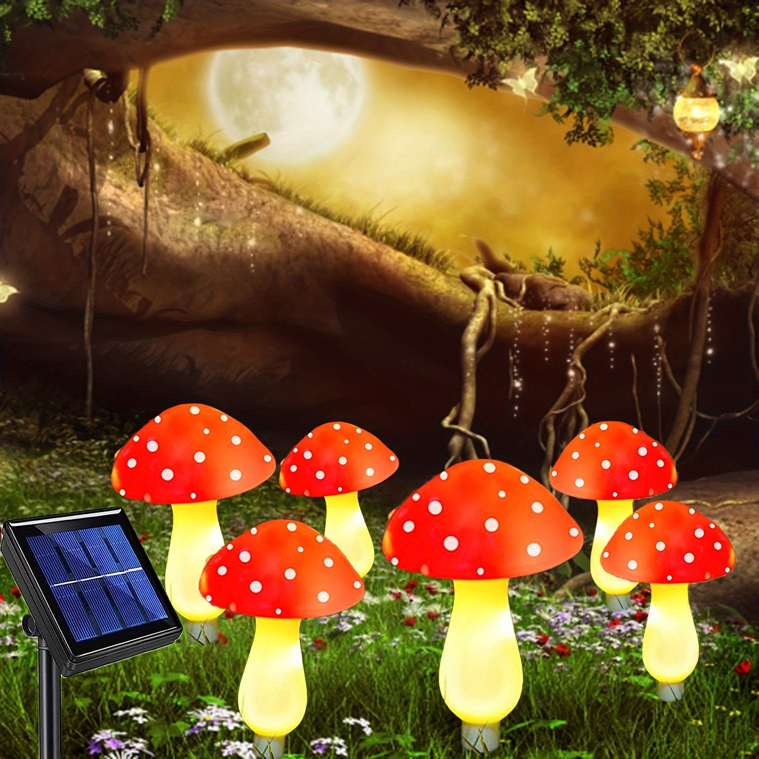 

6pcs New Upgraded Waterproof Solar Mushroom Lights, For Outdoor Decoration, 8 Modes For Garden Path Landscape Yard Easter Pathway Halloween Christmas Decoration