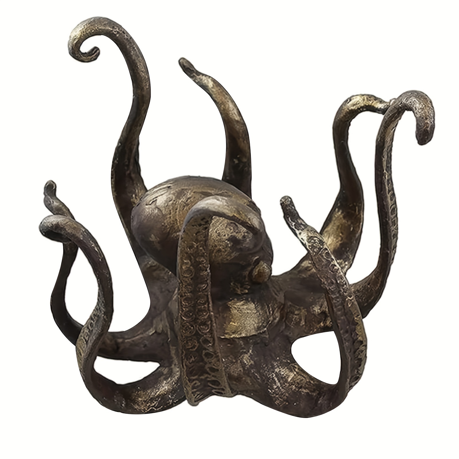 Bronze-tone octopus-shaped mug holder with curled tentacles