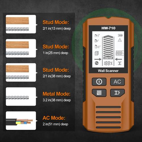 wall scanner multi functional metal detector drilling detector stud finder wire detector 5 in 1 pipe locator detector wood stud stud center indicator stud edge identification warning ac scan lcd display